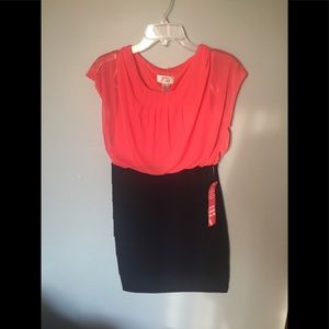 Coral and navy casual midi dress